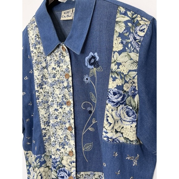 Koret City BluesWomen's XL Denim Patchwork Embroidered Button Front Shirt - Picture 5 of 14